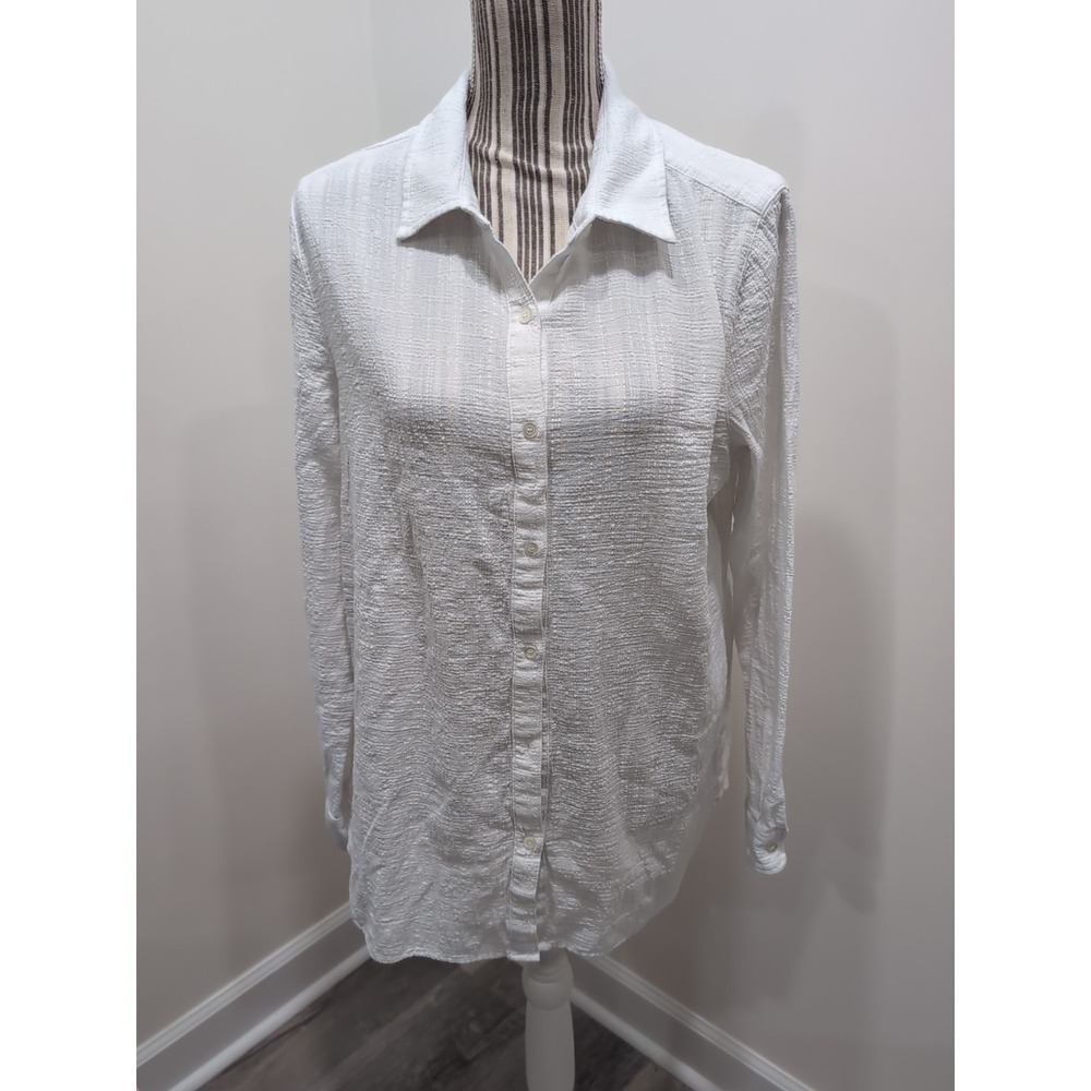 J Mclaughlin Textured Catalina Cloth Button Front Shirt White Size Large